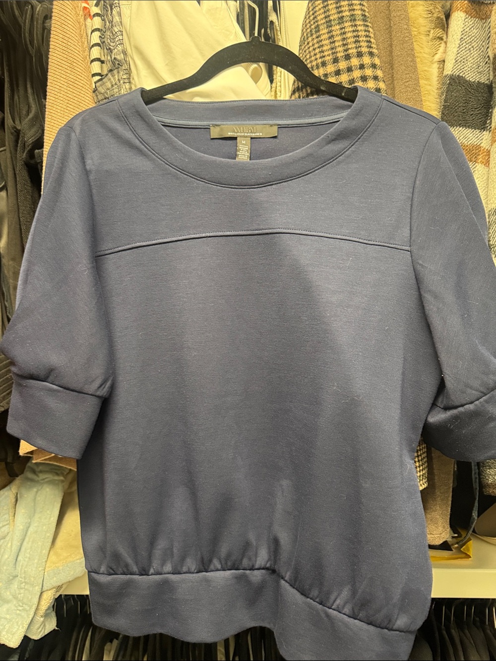 White House black market Navy Short-Sleeve Sweatshirt Top.